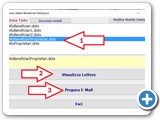 Selezionare il Modello di Stampa ( punto1 ), è disponibile il modello per la richiesta dei dati dei soli beneficiari, della richiesta dei dati catastali e dei beneficiari, dei soli dati catastali. CLK sul pulsante [Visualizza Lettere] (Punto 2)